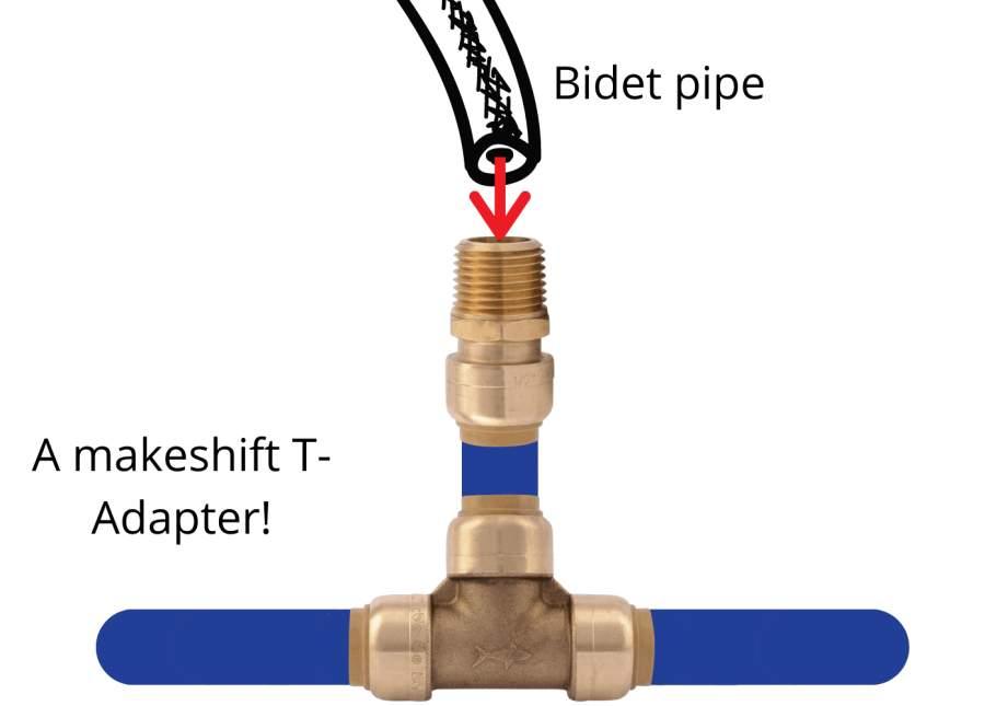 Attaching bidet hose to t-adapter