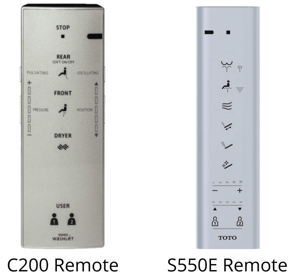 Toto c200 and s550e remote side by side