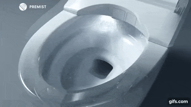 gif of premist with particles falling on the toilet bowl but not sticking